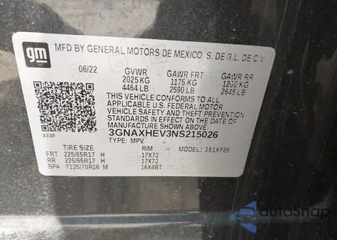 2022 Chevrolet Equinox Fwd Ls из США, поврежденный, VIN 3GNAXHEV3NS215026